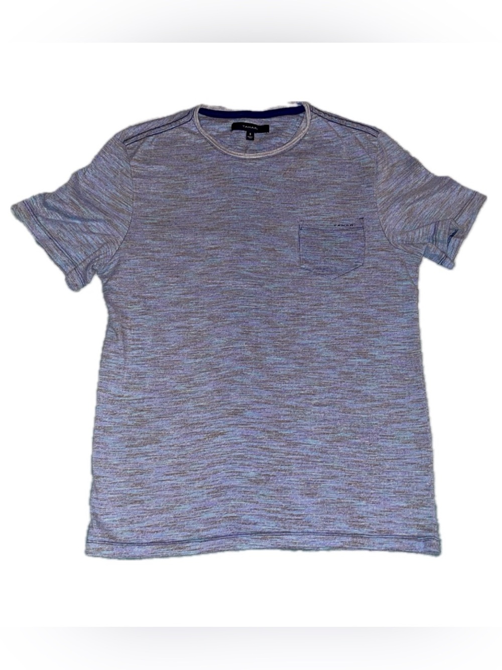 Tahari Men’s Space Dye Pocket T-Shirt Blue Grey Heather Crew Neck Size Small